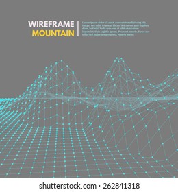 Wireframe Mesh Polygonal Surface. Mountains With Connected Lines And Dots. Vector Illustration EPS10.