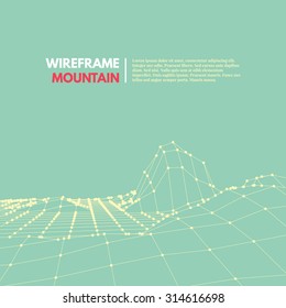 Wireframe mesh polygonal surface. Mountains with connected lines and dots. Vector Illustration EPS10.