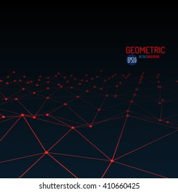 Wireframe mesh polygonal surface. Mountains with connected lines and dots. Vector Illustration EPS10. Technology vector geometric background.