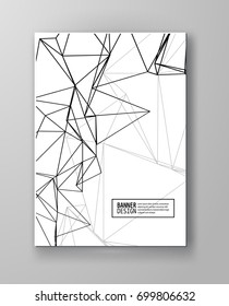 Wireframe mesh poster with triangle shapes. Abstract form. Connected lines and triagles banner. Vector simple Illustration. Abstract molecule monochrome design. Technology background.