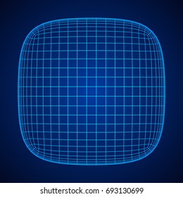 Wireframe Mesh Rounded Box. Connection Structure. Digital Data Visualization Concept. Vector Illustration.