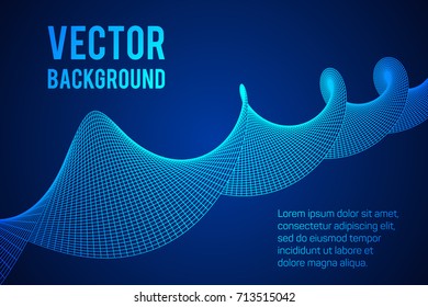 Wireframe Mesh Sinusoidal Plane. Trigonometry. Connection Structure. Digital Data Visualization Concept. Vector Illustration.