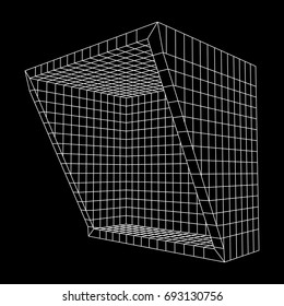 Wireframe Mesh Slice Box. Connection Structure. Digital Data Visualization Concept. Vector Illustration.