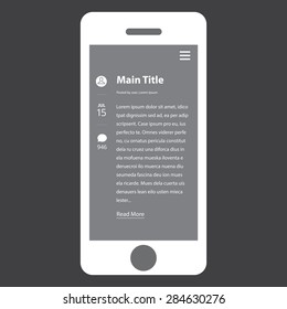 Wireframe Mobile App UI Kit Blog Post Screen.