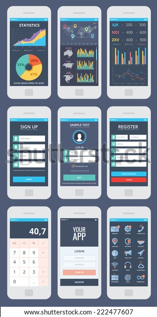 Wireframe Mobile App Ui Kit 9 Stock Vector (Royalty Free) 222477607 ...