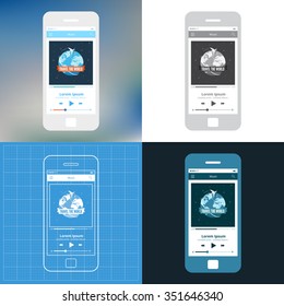Wireframe mobile ui kit music player screen.