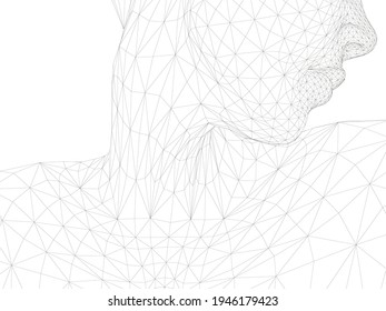 Modelo de armazón de una chica se volvió la cabeza. Acercamiento del cuello. 3 D. Ilustración del vector
