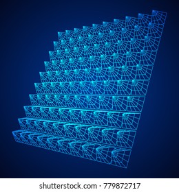 Wireframe model of sound proof coverage in music studio with soundproofing walls. Vector illustration