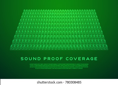 Wireframe model of sound proof coverage in music studio with soundproofing walls. Vector illustration