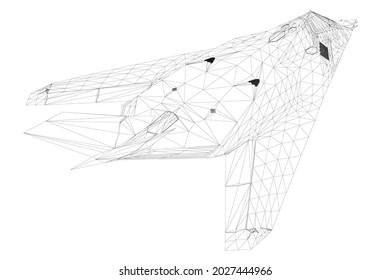 Marco de cable de un avión de combate moderno, de líneas negras sobre un fondo blanco. Vista posterior. 3 D. Ilustración vectorial.