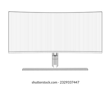 Wireframe of modern thin frame display computer monitor vector illustration. 3D.