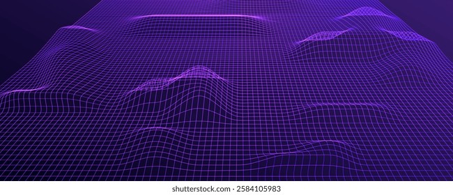 Wireframe mountain landscape background. Topographic grid map. Geography virtual perspective land vector illustrator.