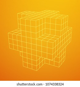 Wireframe Necker Cube. Cube of connected lines. Molecular lattice. The structural grid of polygons. Vector illustration sacred geometry