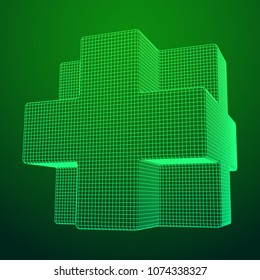 Wireframe Necker Cube. Cube of connected lines. Molecular lattice. The structural grid of polygons. Vector illustration sacred geometry