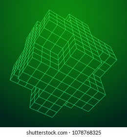 Wireframe Necker Cube. Cube of connected lines. Molecular lattice. The structural grid of polygons. Vector illustration sacred geometry