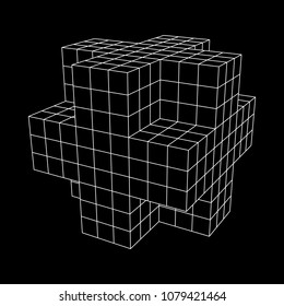 Wireframe Necker Cube. Cube of connected lines. Molecular lattice. The structural grid of polygons. Vector illustration sacred geometry