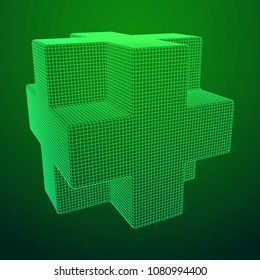 Wireframe Necker Cube. Cube of connected lines. Molecular lattice. The structural grid of polygons. Vector illustration sacred geometry