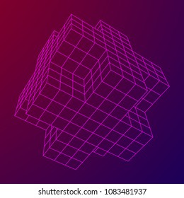 Wireframe Necker Cube. Cube of connected lines. Molecular lattice. The structural grid of polygons. Vector illustration sacred geometry