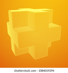 Wireframe Necker Cube. Cube of connected lines. Molecular lattice. The structural grid of polygons. Vector illustration sacred geometry