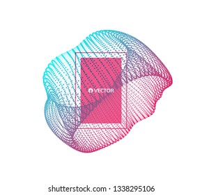 Wireframe object with lines and dots. Abstract 3d connection structure. Geometric shape for design. Lattice element, emblem and icon. Molecular grid. Technology style.