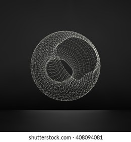 Wireframe Object with Lines and Dots. Abstract 3D Connection Structure. Technology Style.