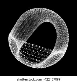 Wireframe Object with Lines and Dots. Abstract 3D Connection Structure. Geometric Shape for Design. Lattice Element, Emblem and Icon. Molecular Grid. Technology Style.