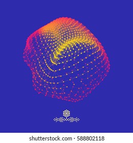 Wireframe Object with Lines and Dots. Abstract 3D Connection Structure. Geometric Shape for Design. Lattice Element, Emblem and Icon. Molecular Grid. Technology Style. 