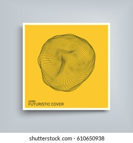 Objeto Wireframe com Linhas e Pontos. Grade molecular. Livro-texto, livreto ou maquete de notebook. Brochura de negócios. Modelo de design de capa. Ilustração de vetor. 