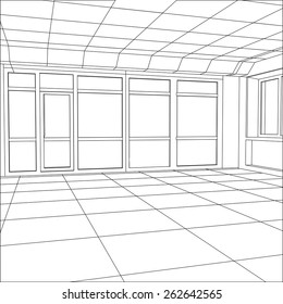 Wire-frame office room. EPS 10 vector format. Tracing illustration of 3d.