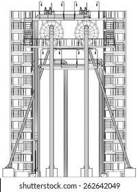 Wire-frame Oil and Gas industrial equipment. Tracing illustration of 3d. EPS 10 vector format.