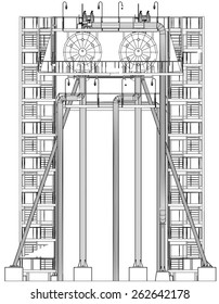 Wire-frame Oil and Gas industrial equipment. Tracing illustration of 3d. EPS 10 vector format.