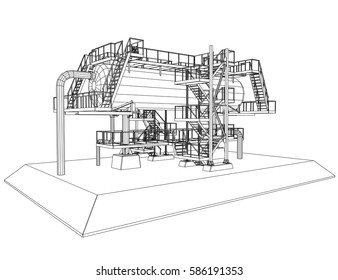 Wire-frame Oil and Gas industrial equipment. Tracing illustration of 3d.