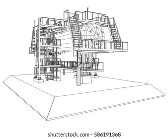 Wire-frame Oil and Gas industrial equipment. Tracing illustration of 3d.