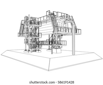 Wire-frame Oil and Gas industrial equipment. Tracing illustration of 3d.