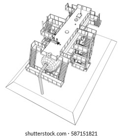 Wire-frame Oil and Gas industrial equipment. Tracing illustration of 3d.