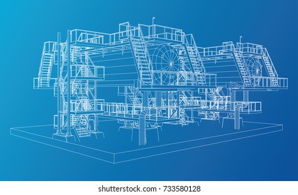 Wire-frame Oil and Gas industrial equipment. Tracing illustration of 3d.