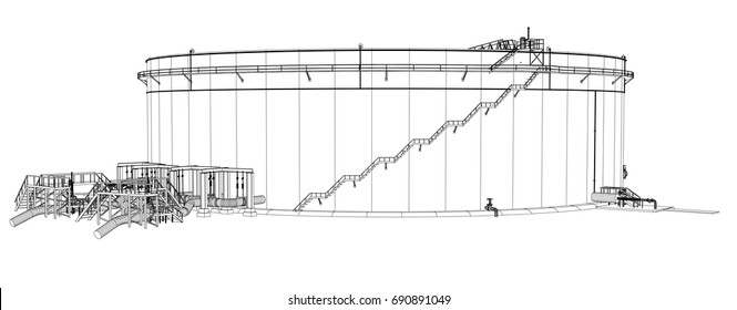 Wire-frame Oil Tank. EPS 10 Vector Format. Vector Rendering Of 3d