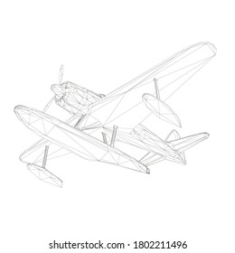 Wireframe eines alten Flugzeugs zum Landen und Abheben aus dem Wasser. Untere Ansicht. 3D. Vektorgrafik