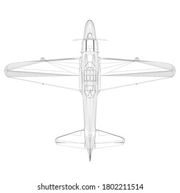 Wireframe of an old plane for landing and taking off from the water. View from above. 3D. Vector illustration