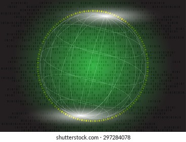Wireframe on computer binary code background.