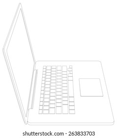 Wire-frame open laptop. Front view. Vector illustration rendering of 3d