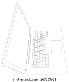 Wire-frame open laptop. Top view. Vector illustration rendering of 3d