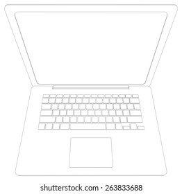 Wire-frame open laptop. Top view. Vector illustration rendering of 3d