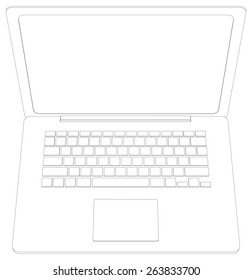 Wire-frame open laptop. Top view. Vector illustration rendering of 3d