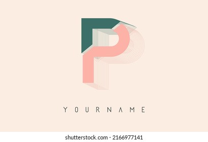 Diseño del logotipo de la letra P del marco alámbrico en dos colores. Ilustración vectorial creativa con marco de contorno con cable y espejado. Logo de colores pastel.