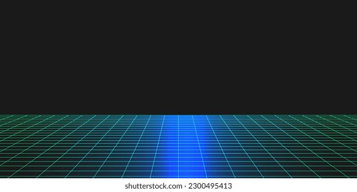Wireframe perspective grid. Space neon infinity mesh, abstract retro background. Vector illustration