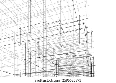 Wireframe Perspective of a Modern Skyscraper	
