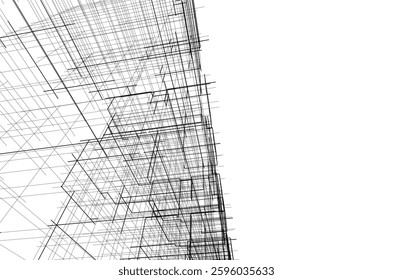 Wireframe Perspective of a Modern Skyscraper	
