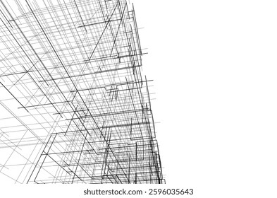 Wireframe Perspective of a Modern Skyscraper	
