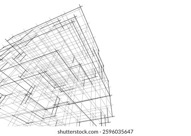 Wireframe Perspective of a Modern Skyscraper	
